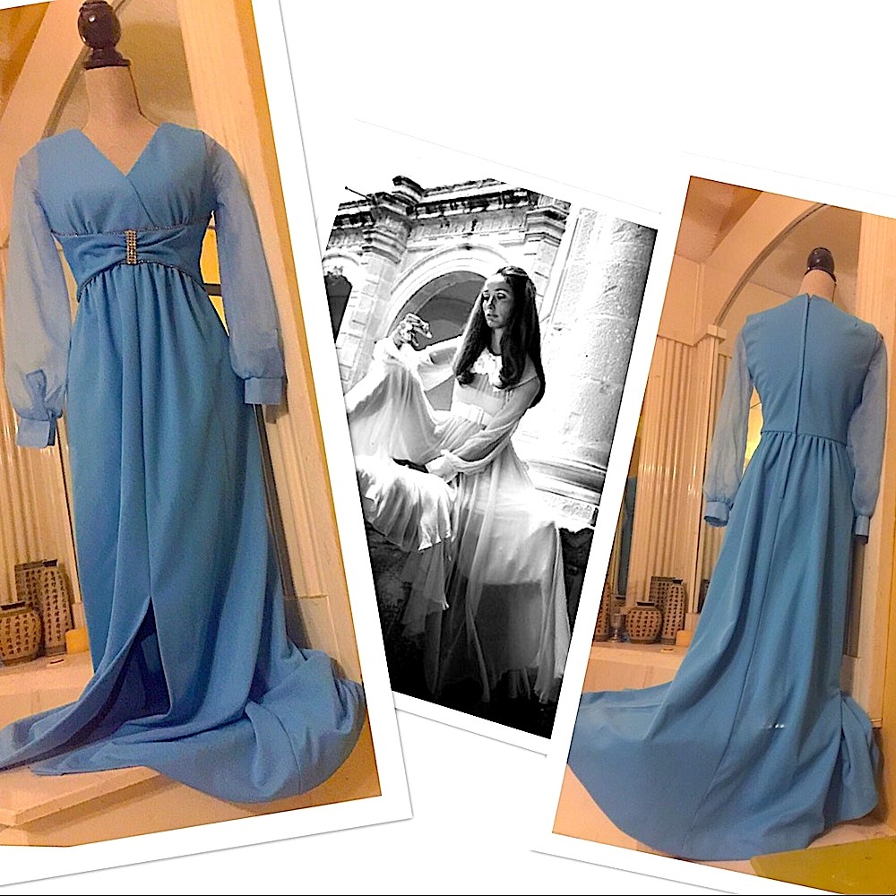 1960s Vintage Cinderella Blue Rhinestone Gown M - Picture 3 of 8